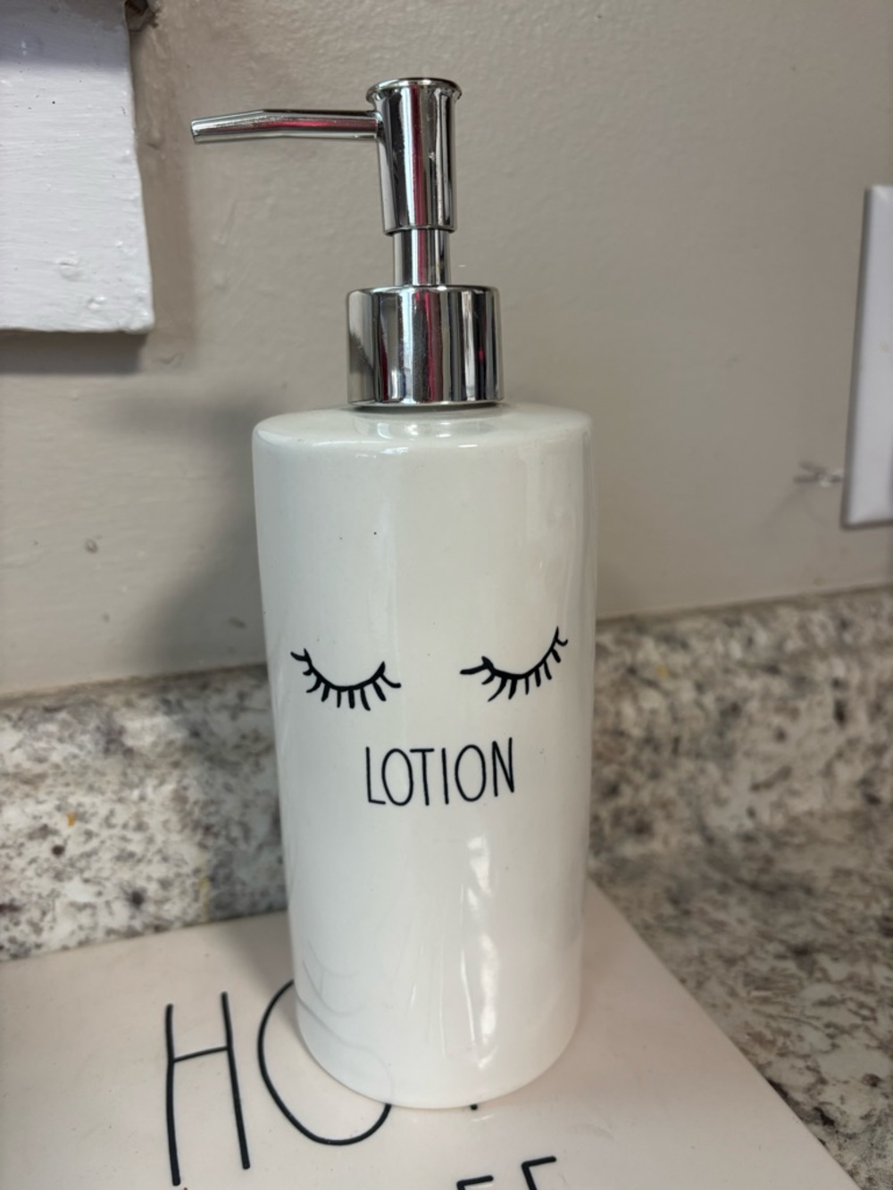 White Ceramic 'Lotion' Pump Dispenser with Silver Top
